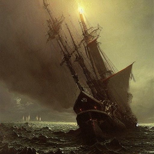 Flying Dutchman Unleashes Fury: Gothic Horror Art