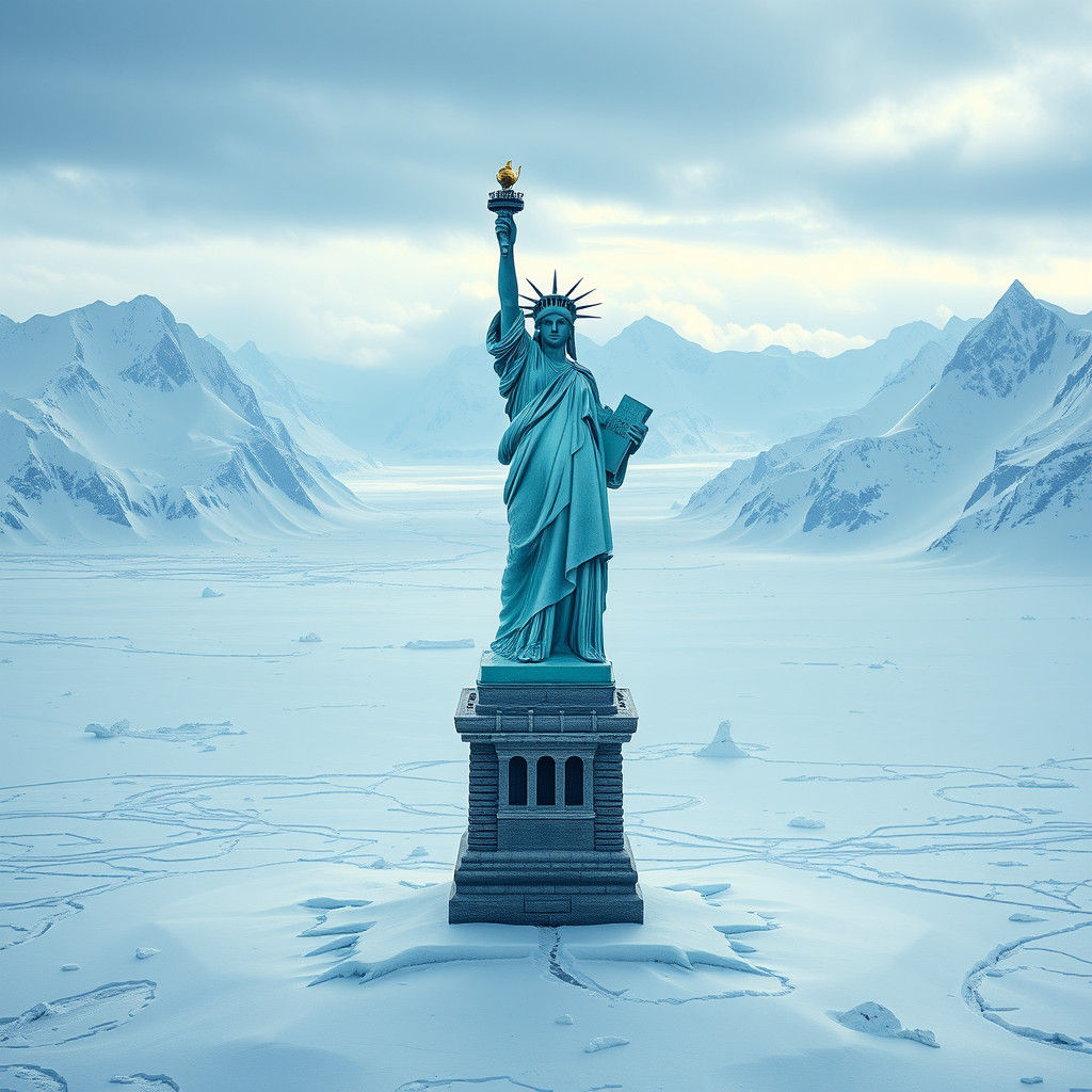 Liberty Statue in Antarctica: Hyper-Realistic Icy Grandeur