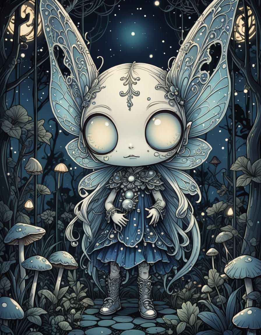 Creepy Cute Fairy Monster in Manga Style Garden