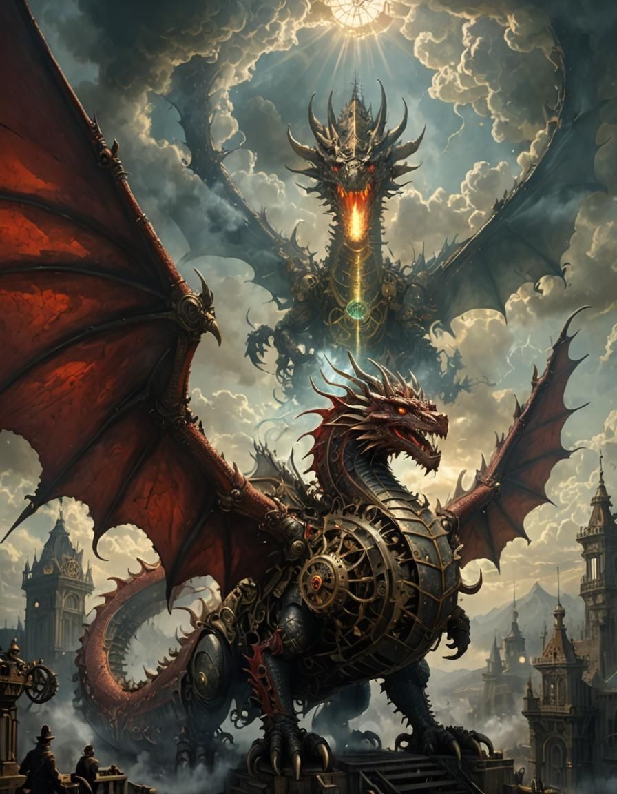 Steampunk Clockwork Dragon in an Epic Landscape