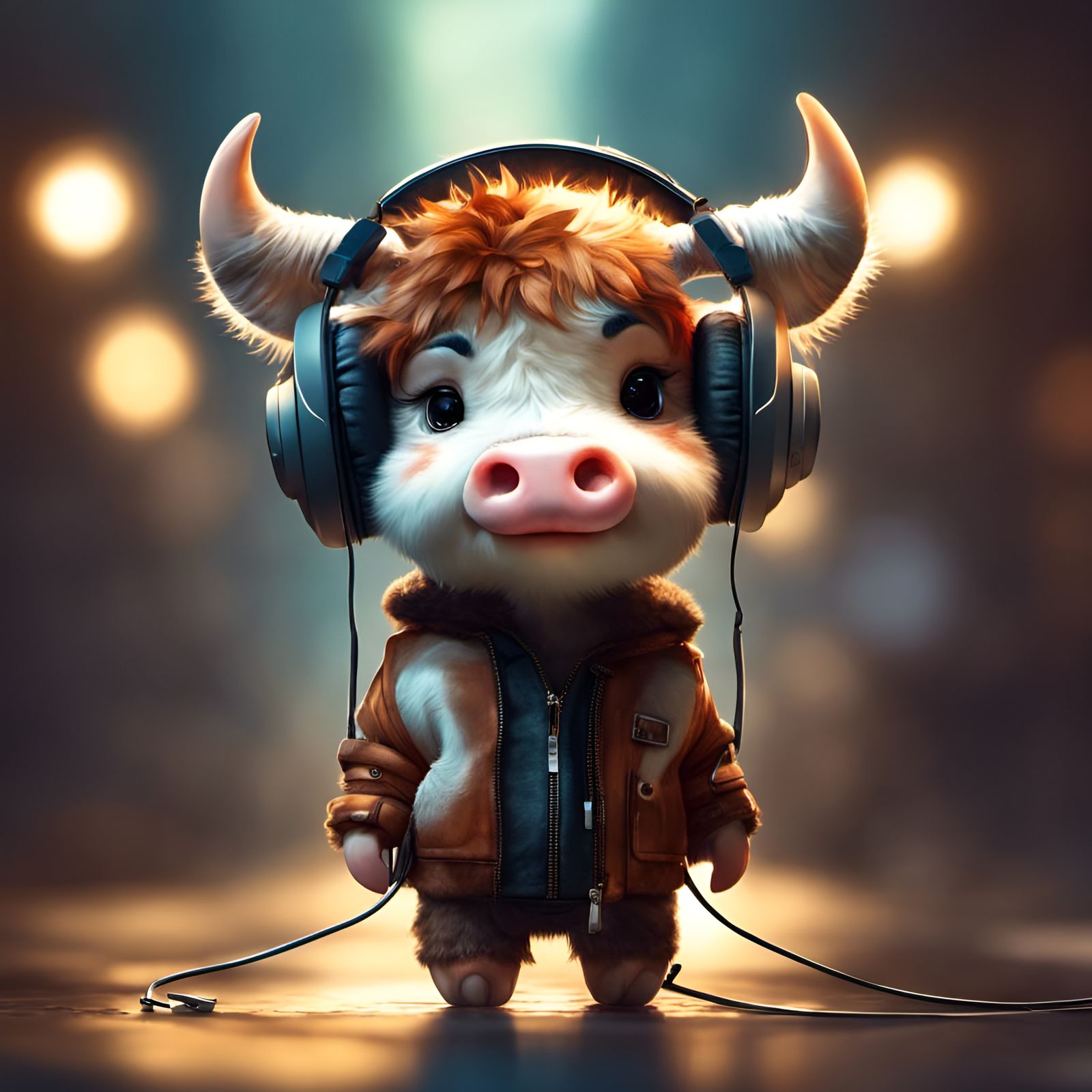 Chibi Furry Cow with Headphones in 3D Style
