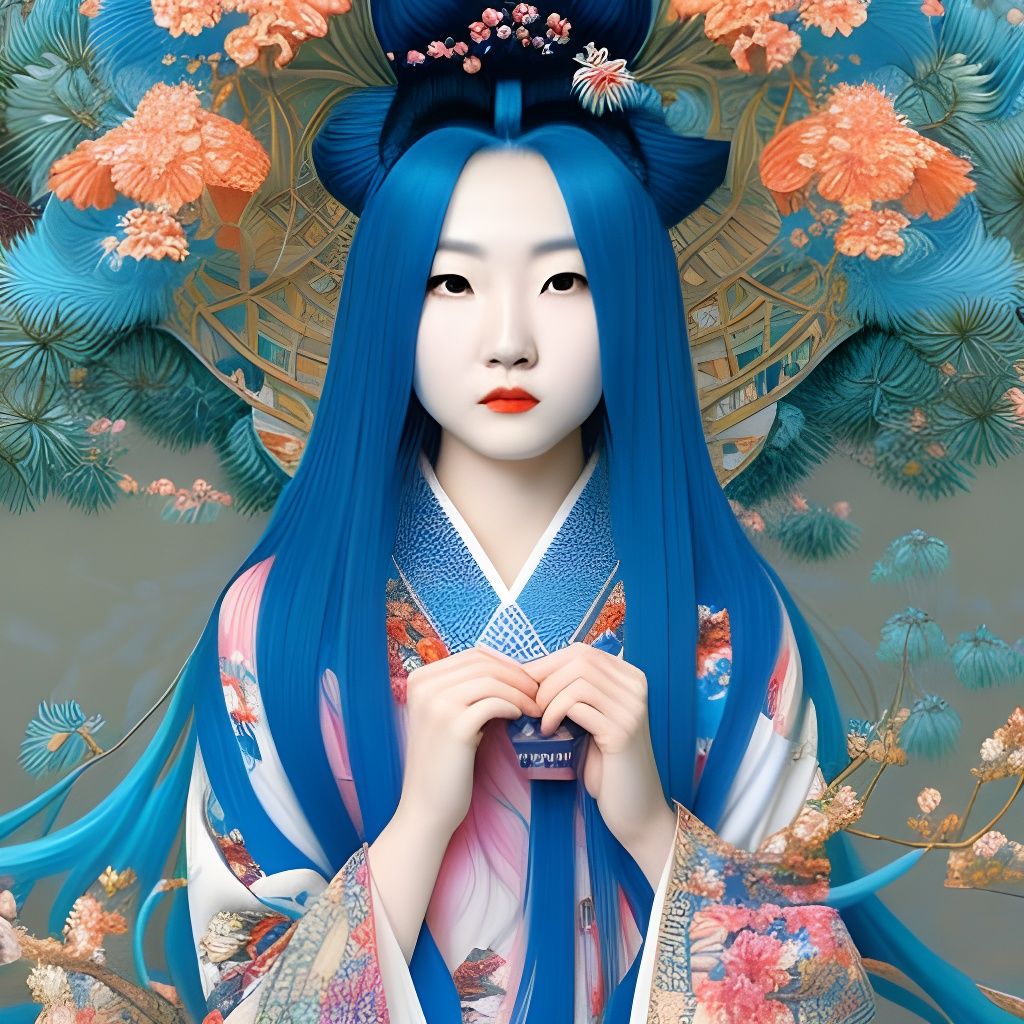 Japanese Girl Portrait in Detailed Matte Painting Style