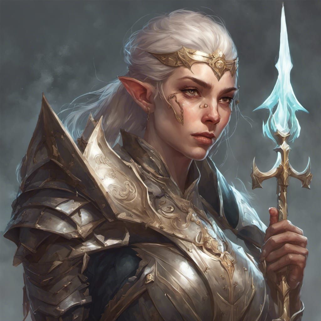 Cursed Elf Warrior Portrait with Trident