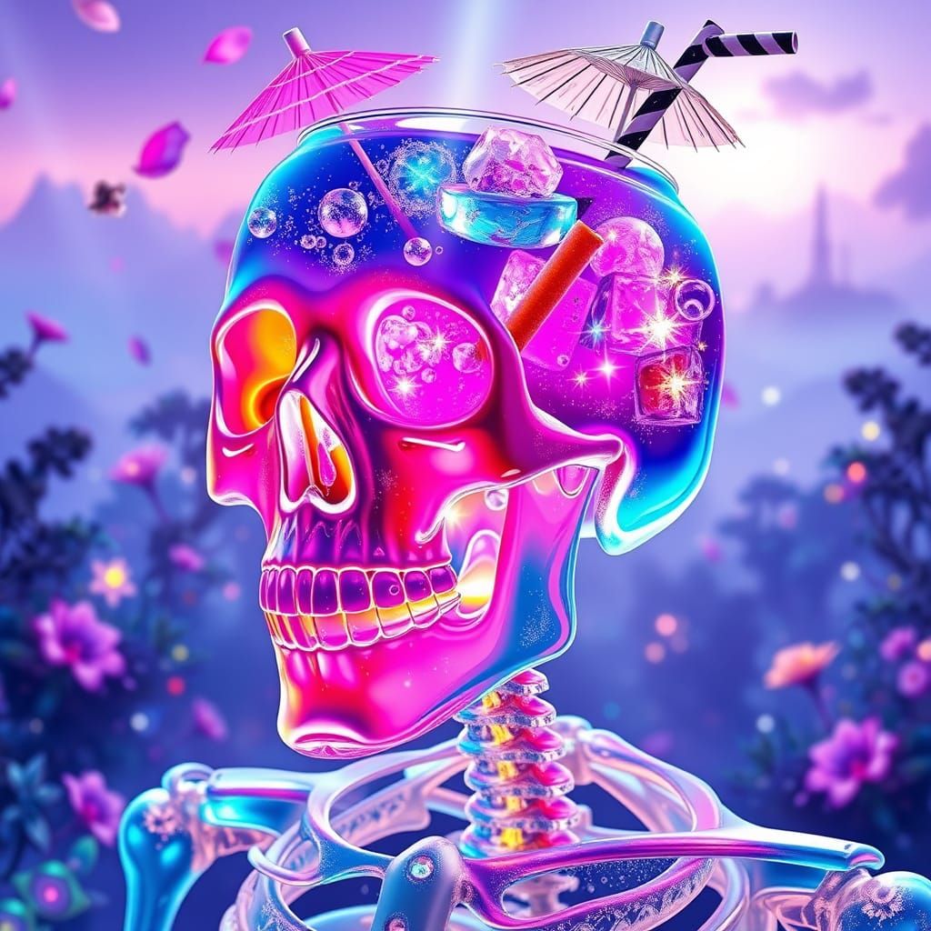 Crystal Skeleton Cocktail Skull with Neon Liquid