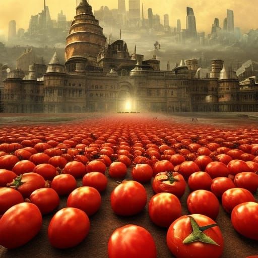 Epic Tomato People Civilization in Digital Painting