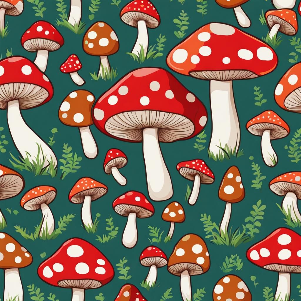 Cute Mushroom Drawing with Checkers