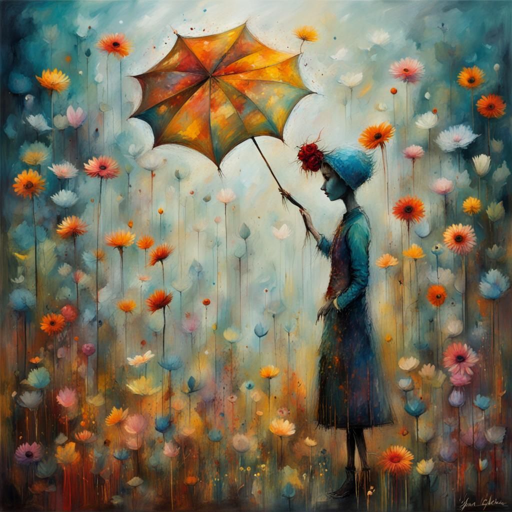 Red-Haired Woman with Cat in Whimsical Style