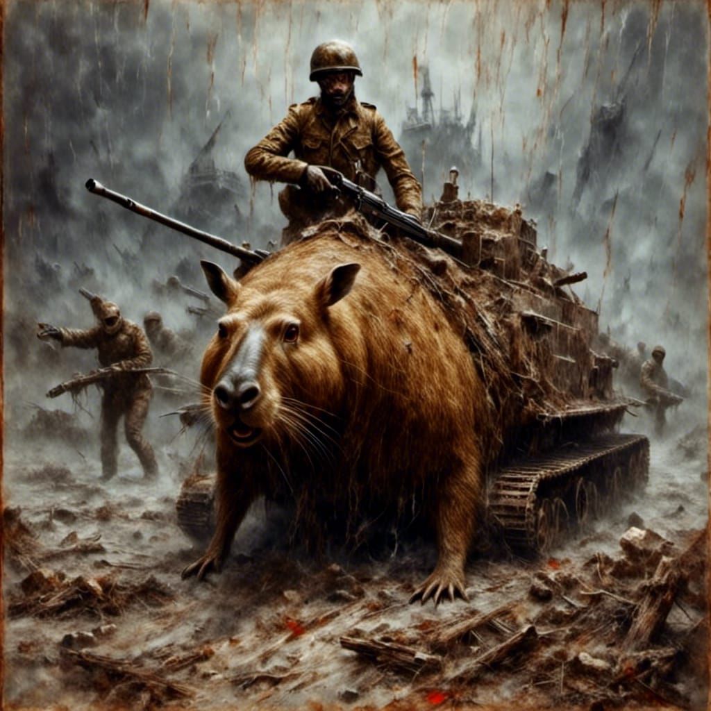 Kraken and Capybara Medic in WWII, Oil Painting