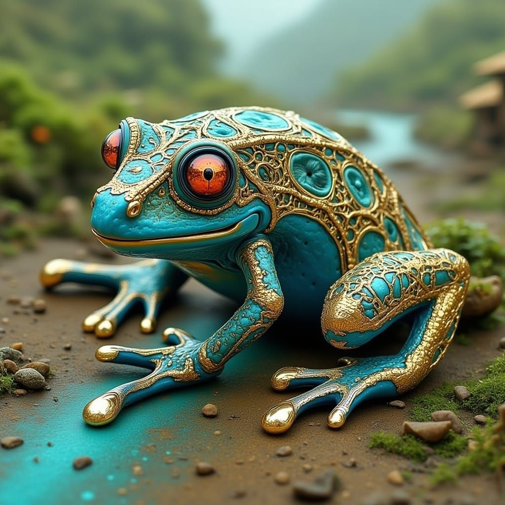 Surreal Coffee Frog in Enamel Porcelain Land