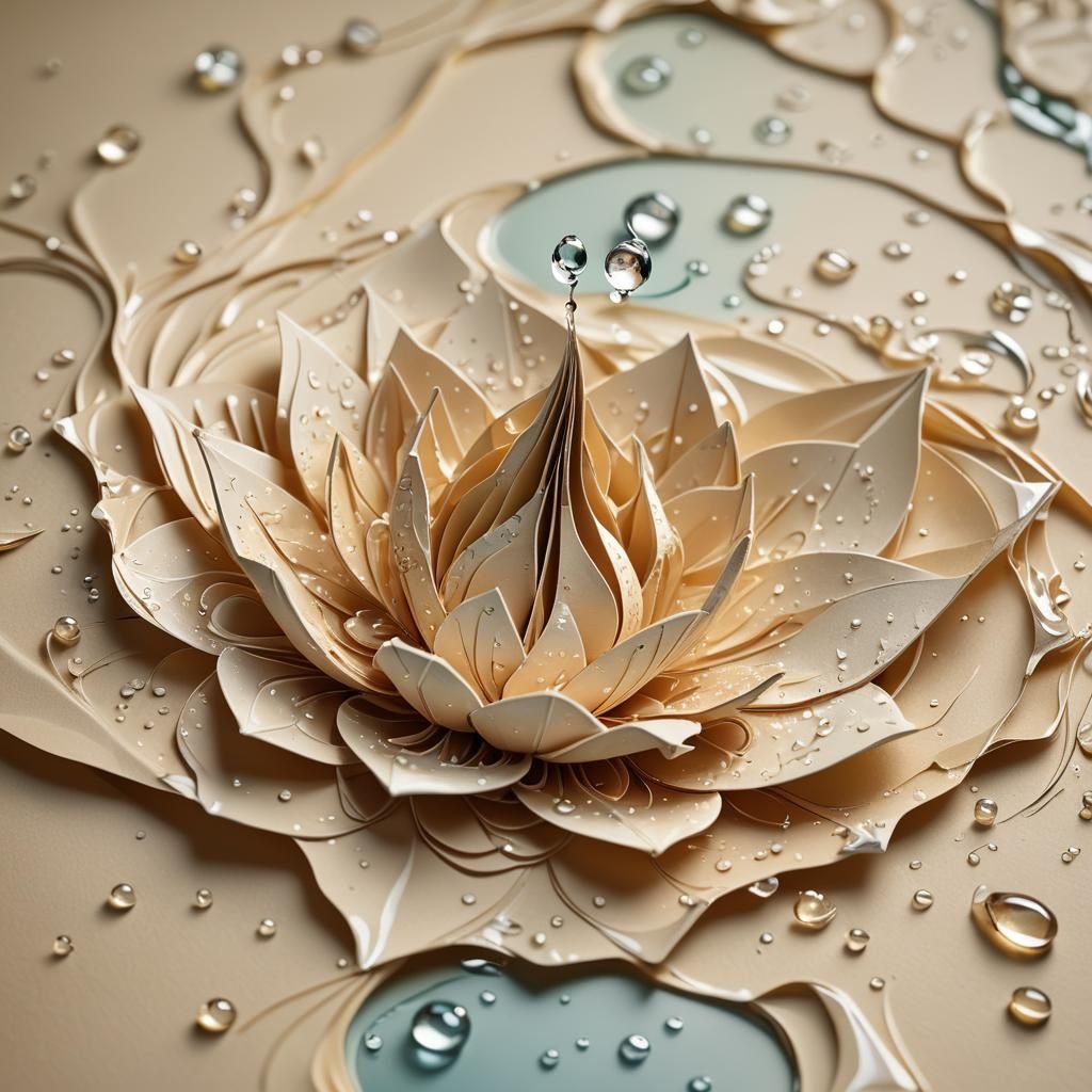 Origami Water Droplet Sculpture in Macro Photography