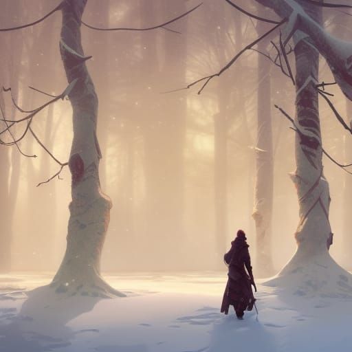 Snowy Landscape with Adventurer in Hyperdetailed Style