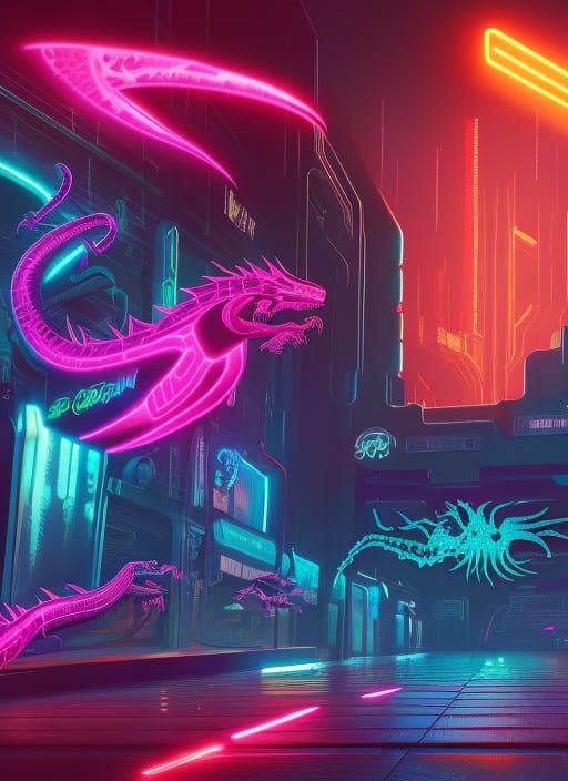 Neon Dragon with Symbiote in Cyberpunk Style