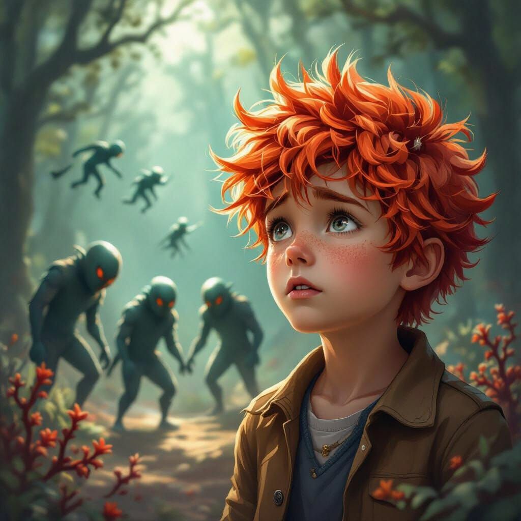 Boy Surrounded by Prowling Figures