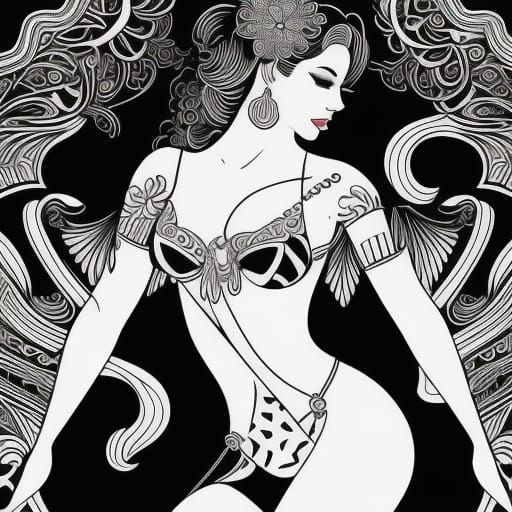 Minimalist Line Art of a Playful Temptress