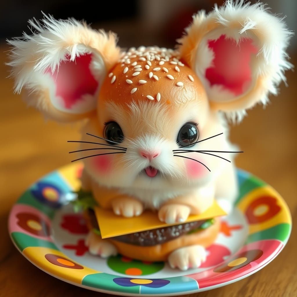 Whimsical Hamburger Bunny in Pop Surrealist Style