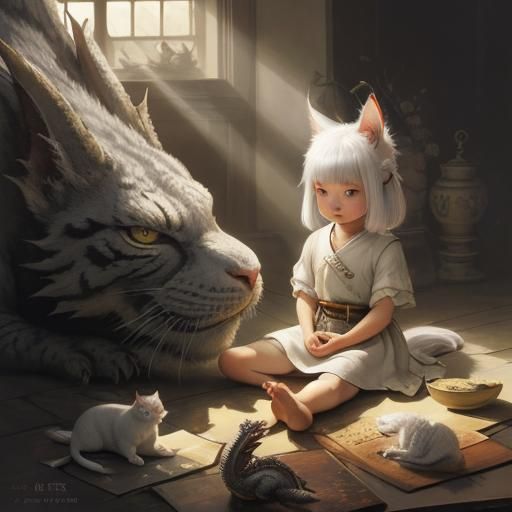 Girl and Dragon: Chiaroscuro Avatar Art