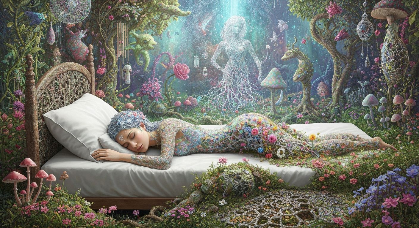 Ethereal Woman in Bioluminescent Dreamscape