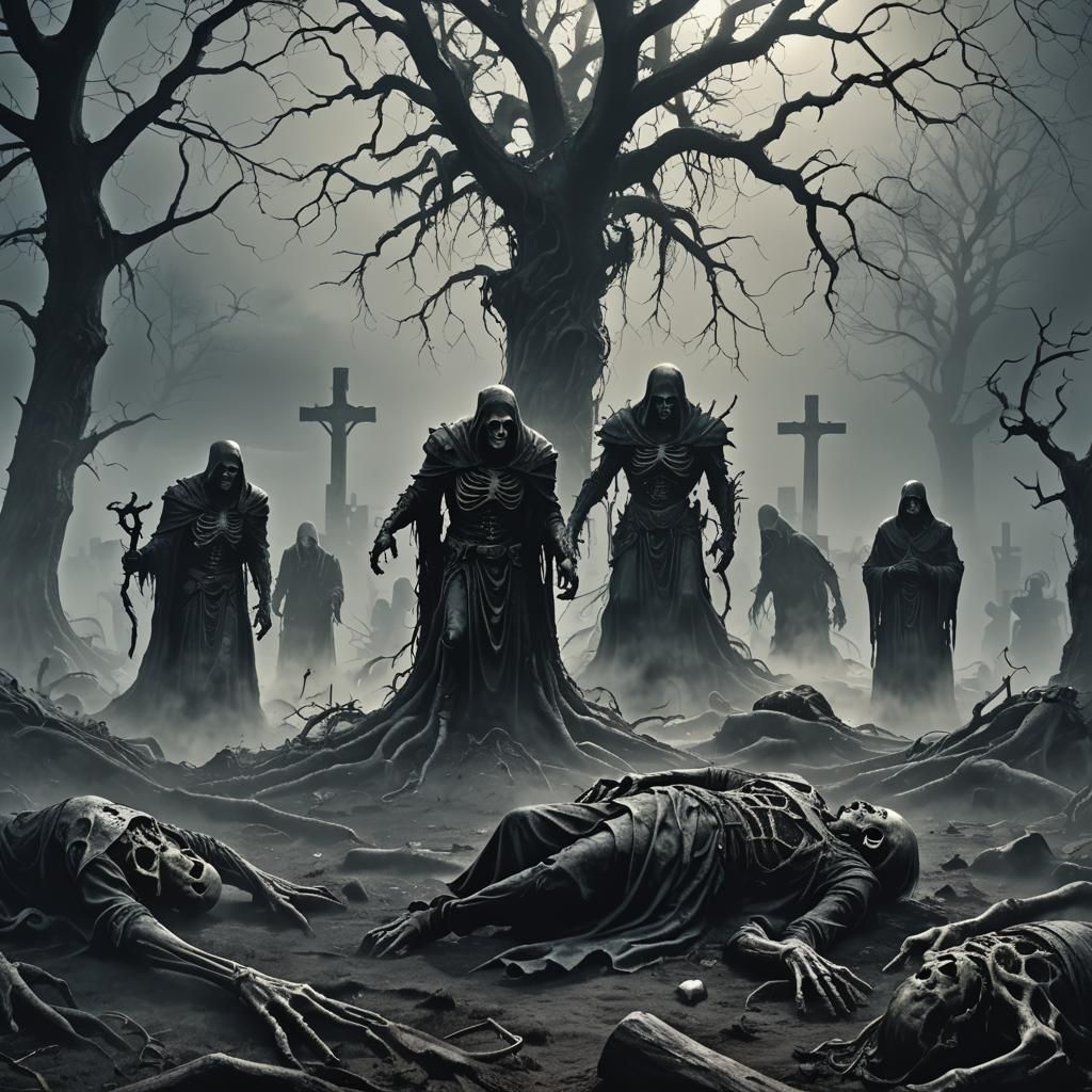 Graveyard with the dead rising out of their graves