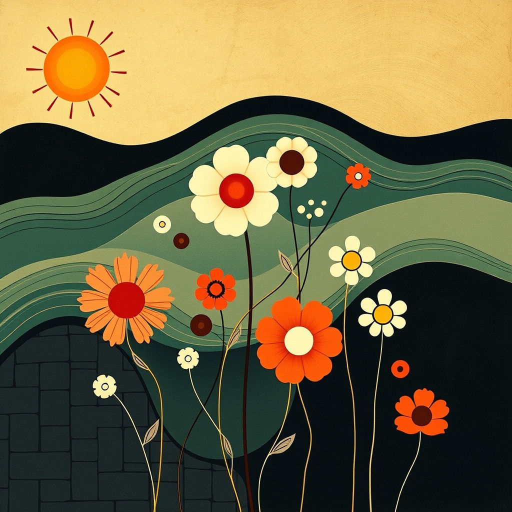 Abstract Floral Composition in Klimt-Kandinsky Style