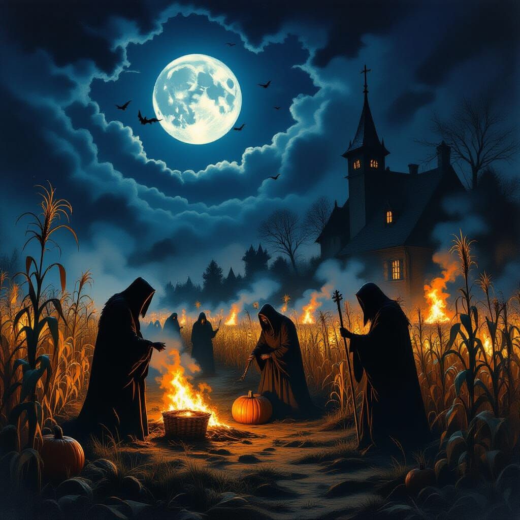 Sinister Harvest Festival at Night in Gothic Style