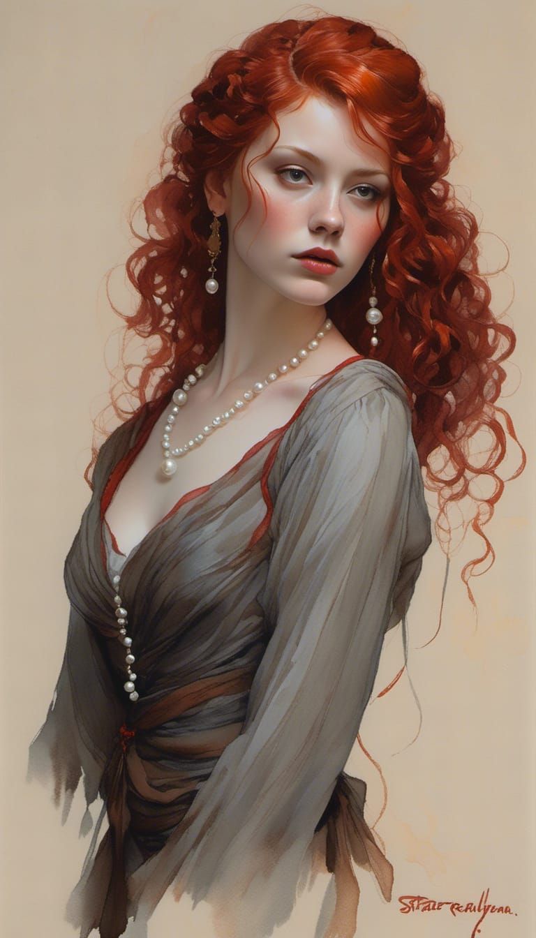 Red-Haired Woman Portrait in Exquisite Realism