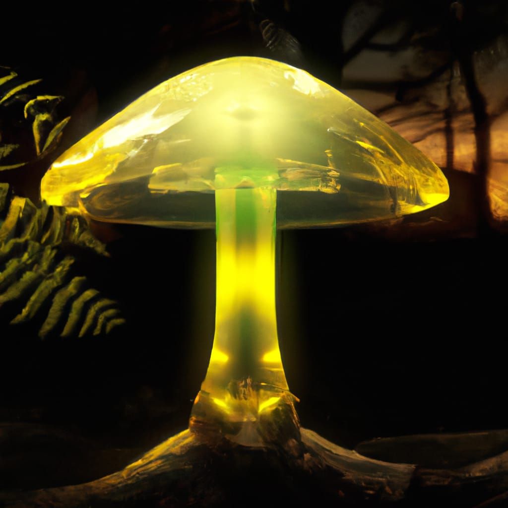 Glass Mushroom in Enchanted Forest at Night