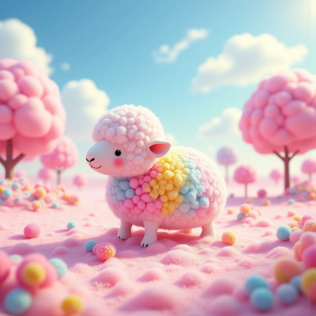 Rainbow Cotton Candy Sheep in Dreamy Pastel Art