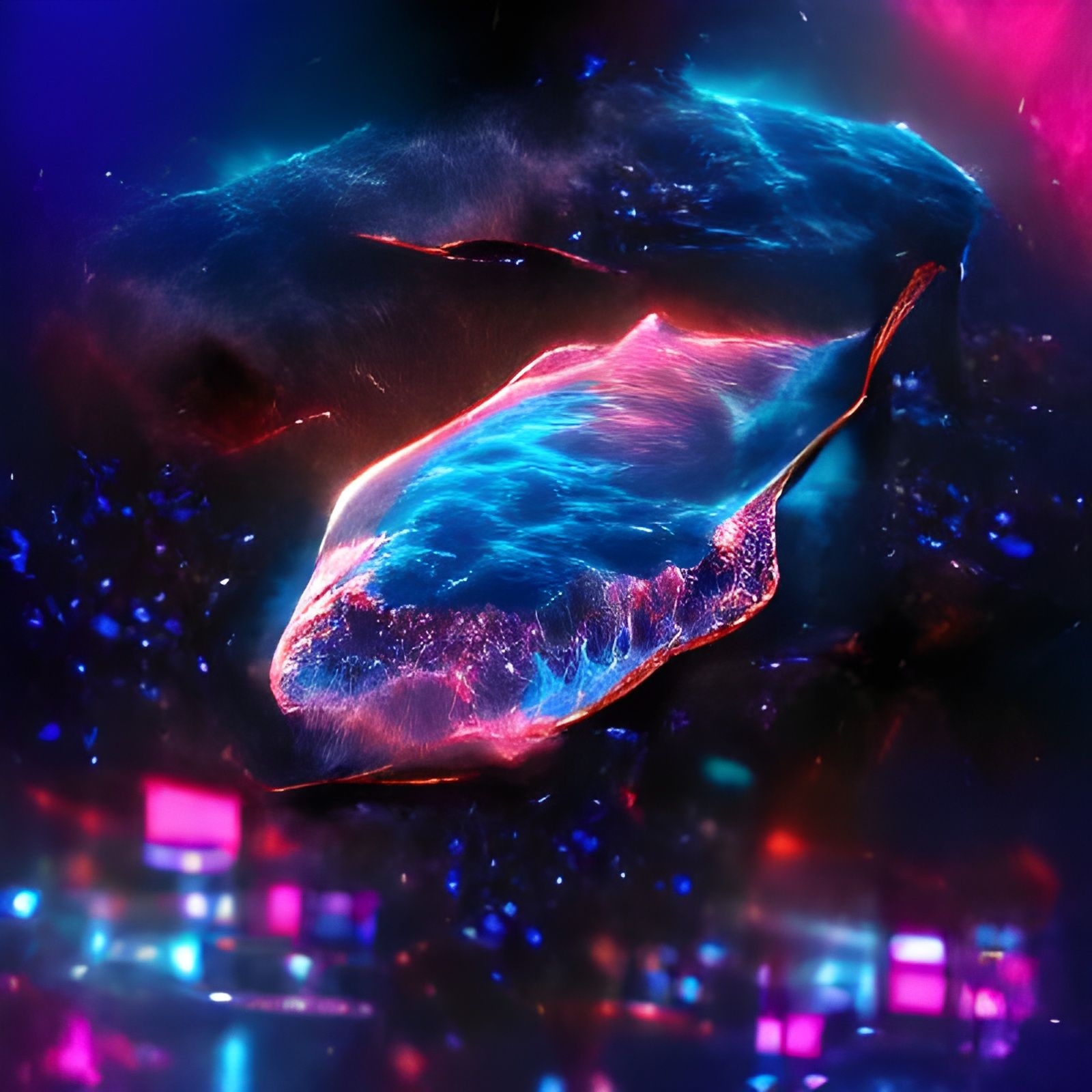 Blue Whale Nebula in Neon Synthwave Style