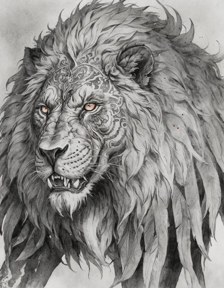 Epic Six-Eyed Lion War God Digital Painting