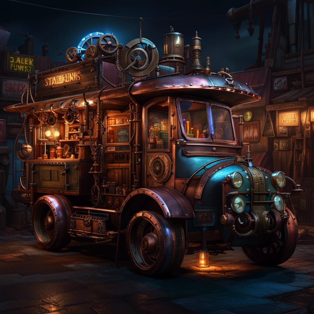 Steampunk Floating Shop Truck in Junkyard