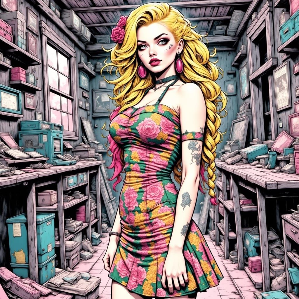 Girl in a Trashed Room in a Comic Book Art Style