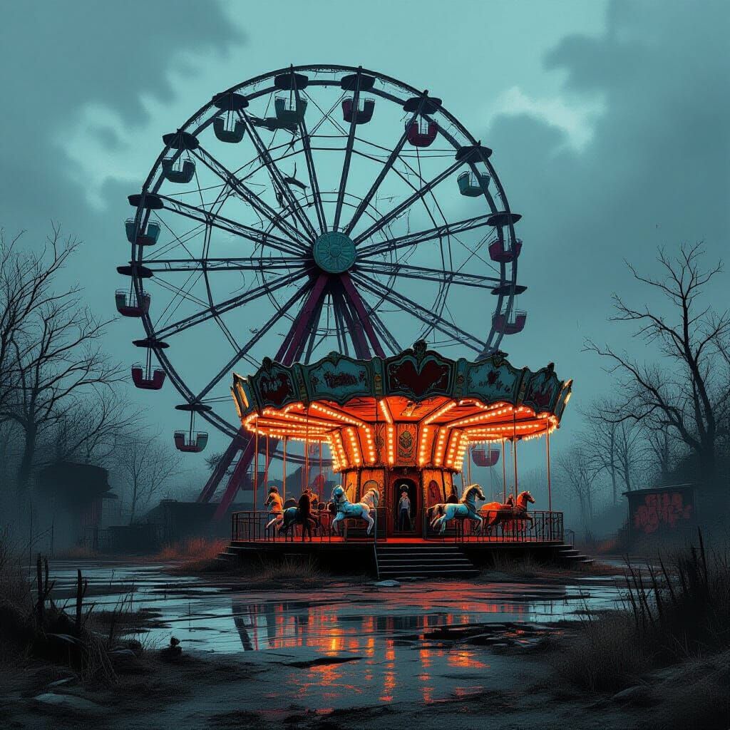 Villain's Fortress: Abandoned Carnival as Dark Comic Art
