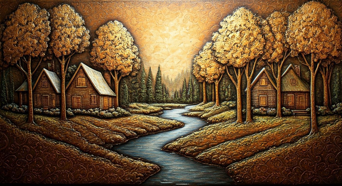 Embossed Metal Relief Artwork with Gold Accents