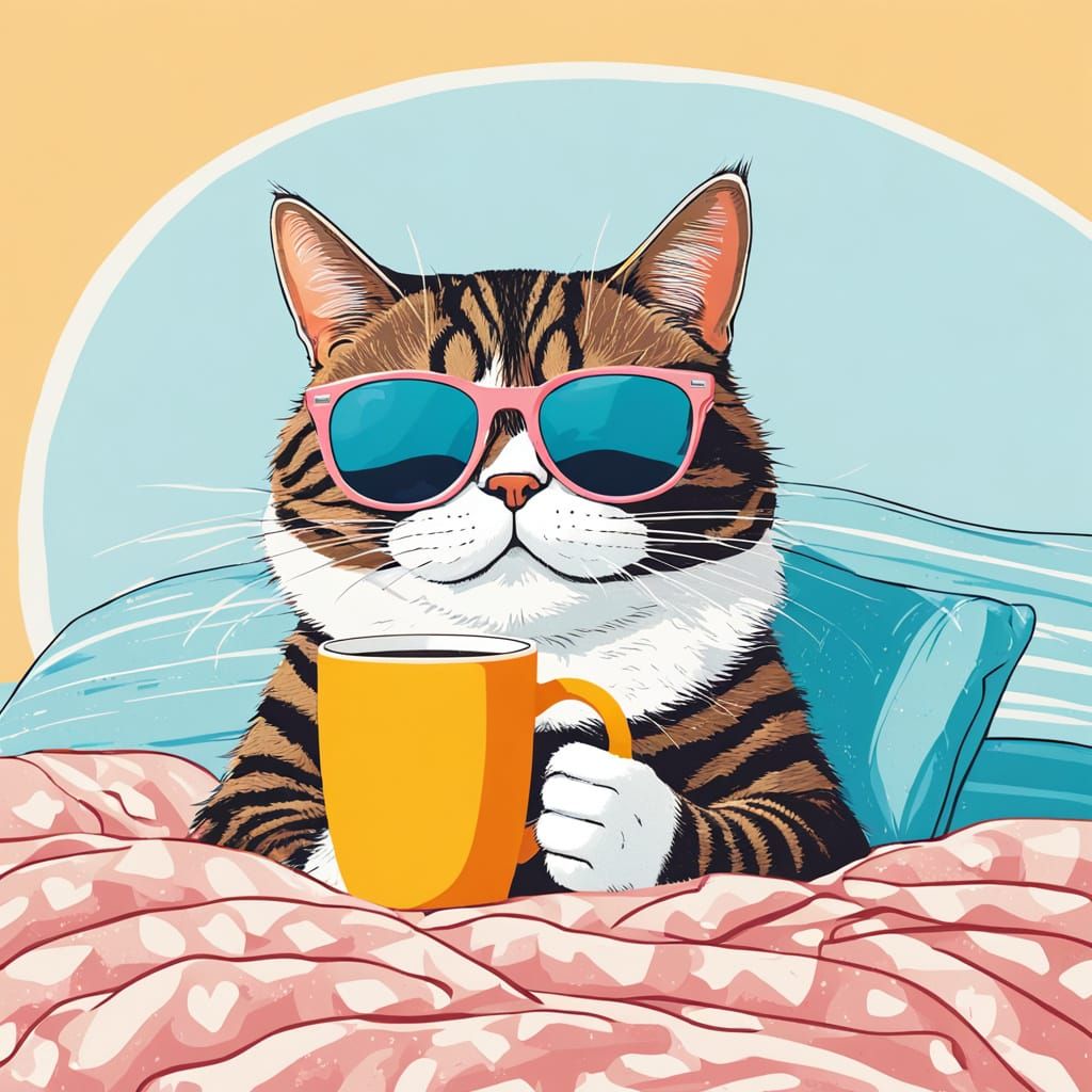 Sleepy Cat with Sunglasses in Cartoon Style