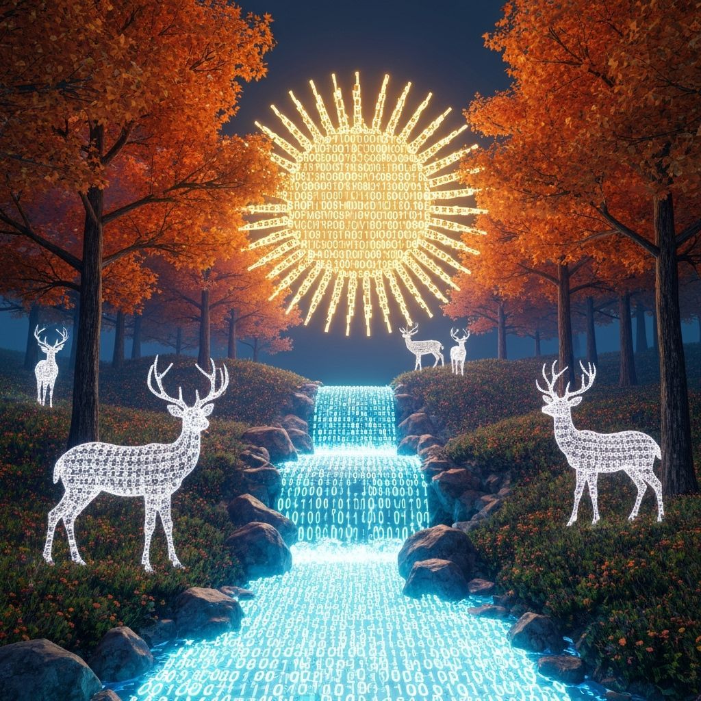 Autumn Forest with Binary Sun and Data Deer
