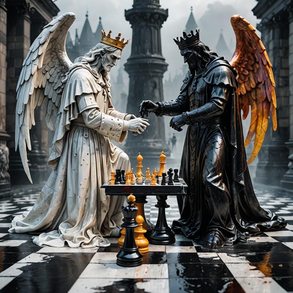 Chess Match: Demon vs Angel in Colorful 8K