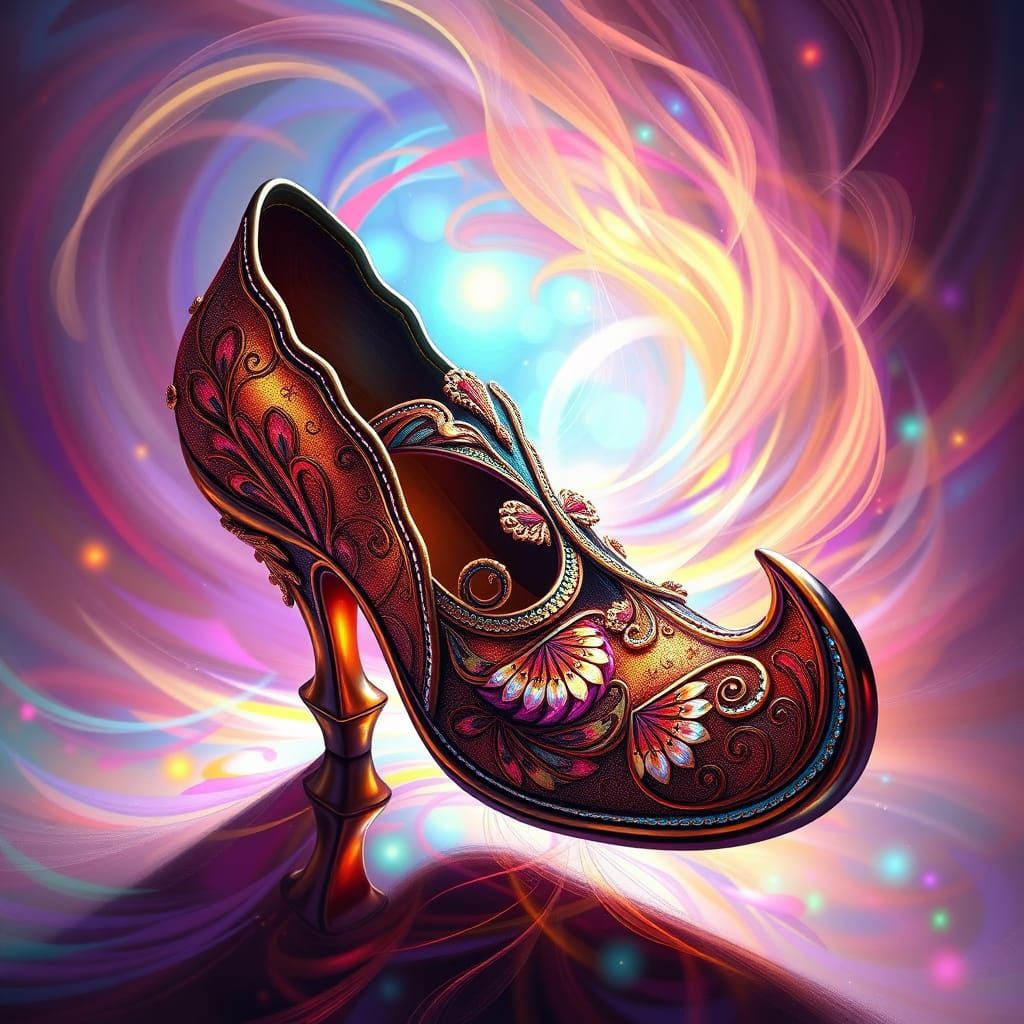 Cubist Elf Shoes in Ethereal Landscape