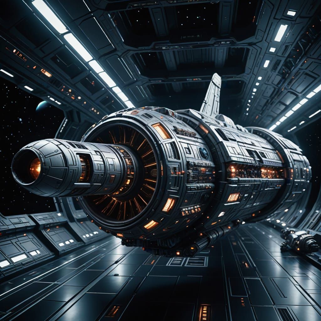 Massive Staff-Shaped Spaceship in Deep Space