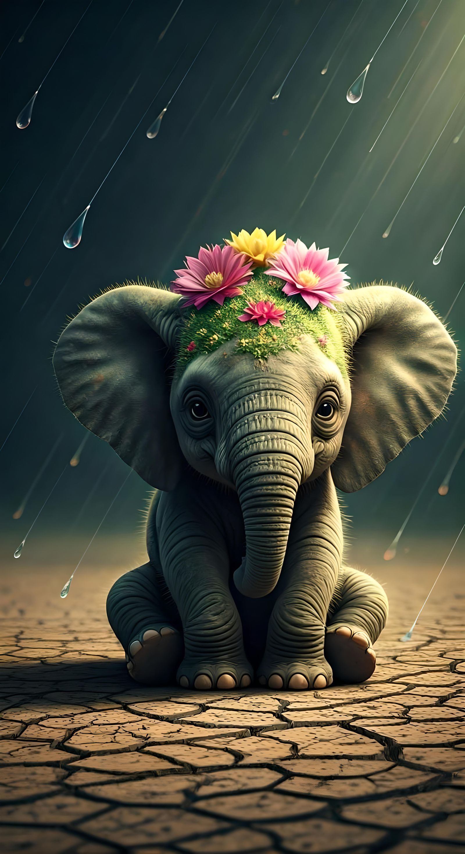 Cactus Elephant with Flowers in Cinematic Lighting