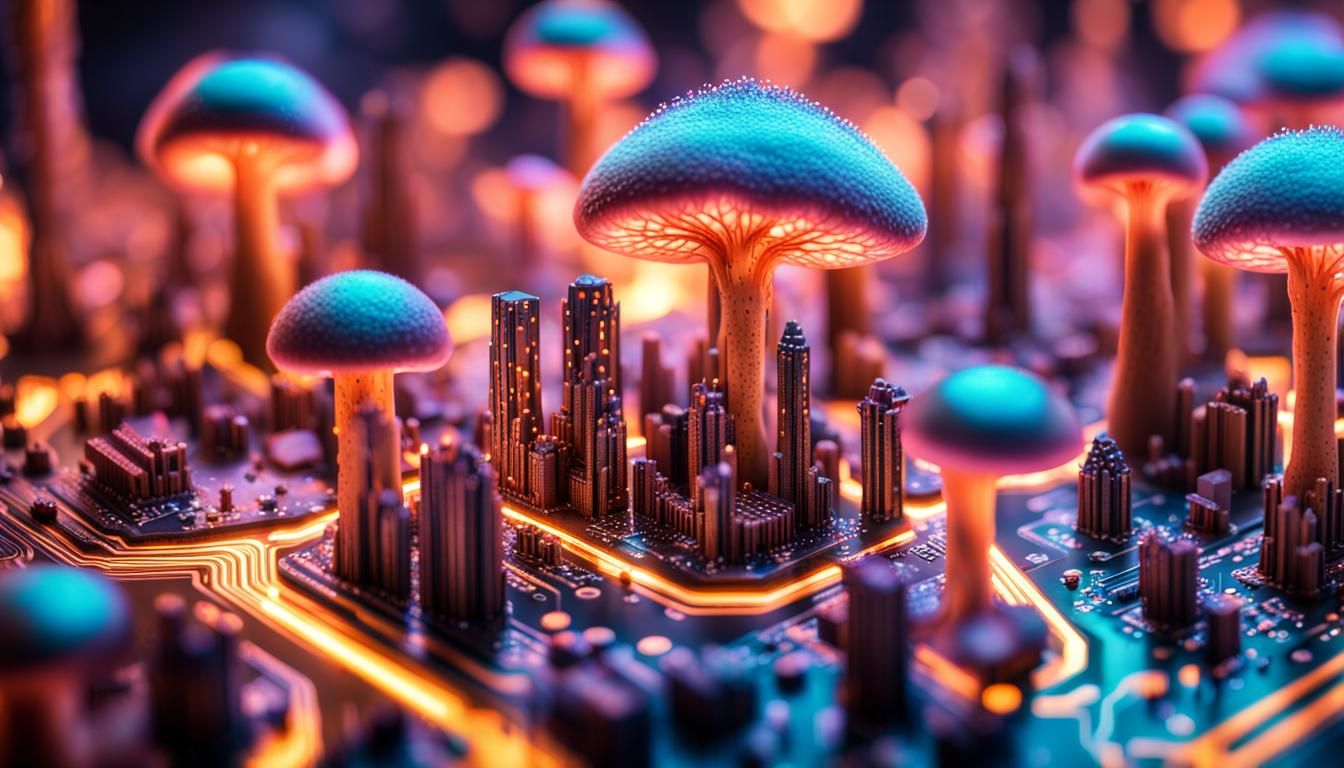 Magical Fungus City on Motherboard in High Resolution
