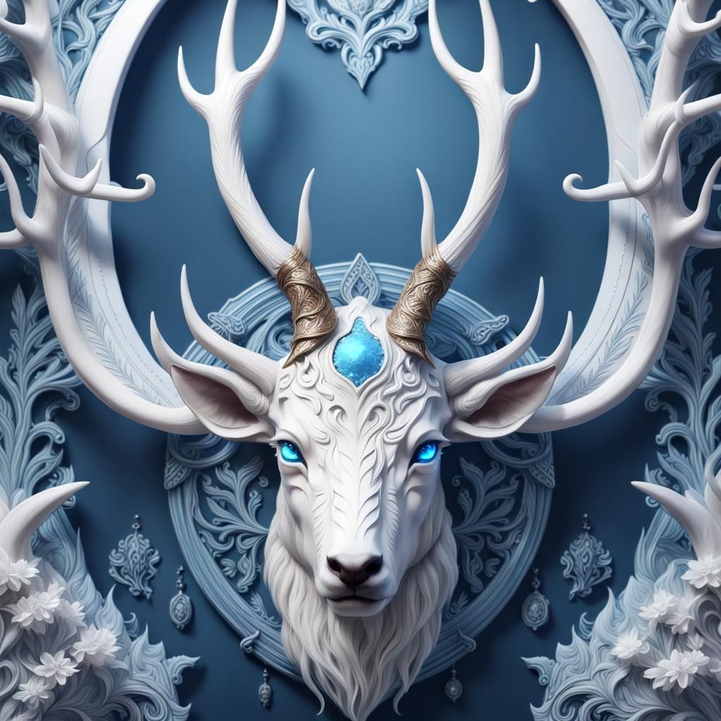 Icy-Eyed White Stag: Detailed Fantasy Concept Art