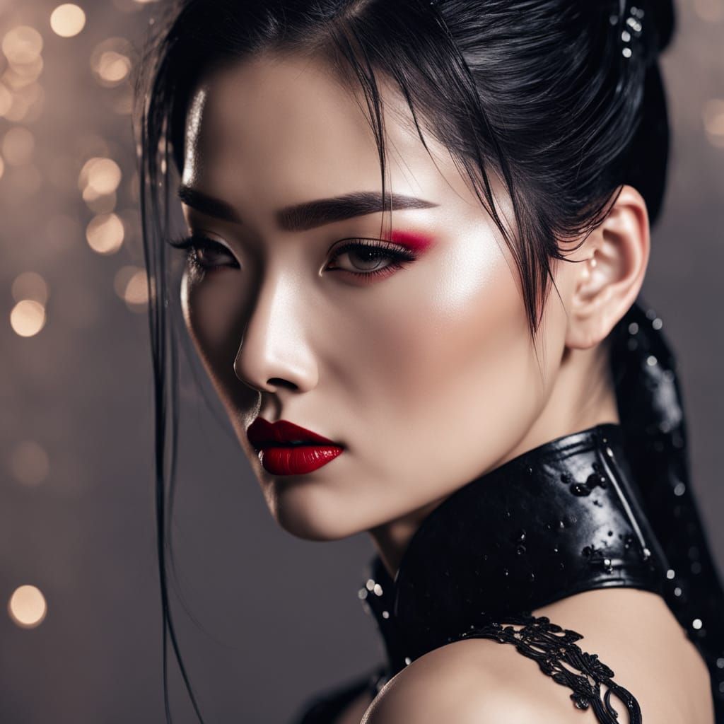 Elegant Asian Beauty in Samurai Corset