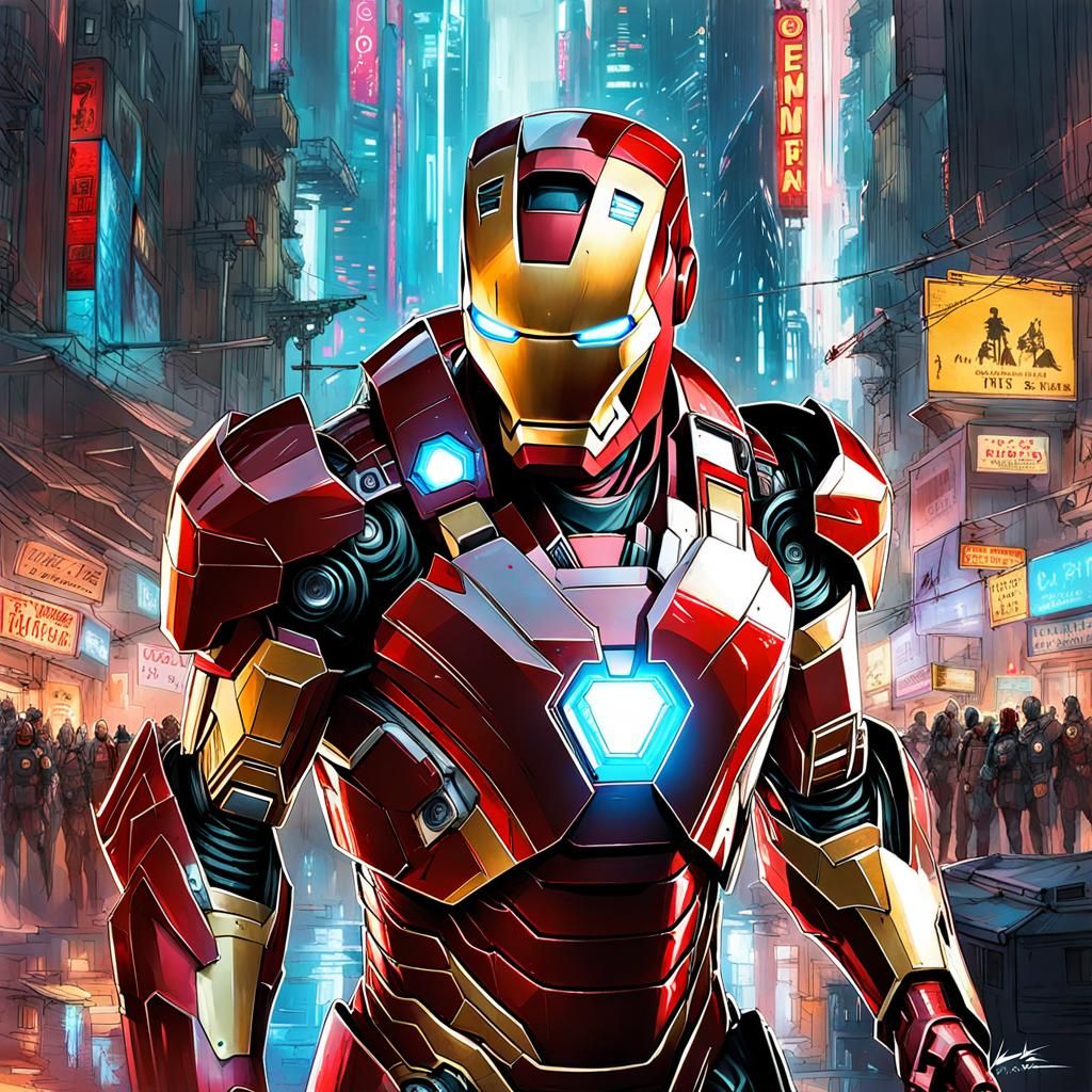 Iron Man in Cyberpunk Robotic Armor