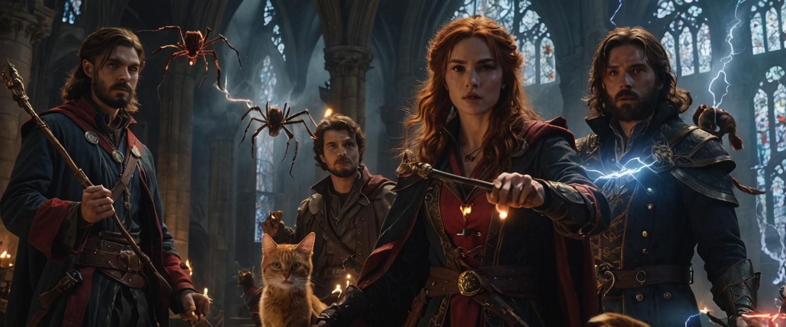 Mages Face Giant Spiders in Empty Cathedral