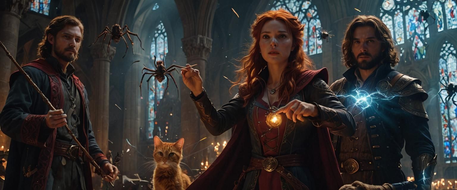 Mages Face Spiders in Cathedral: Cinematic Still