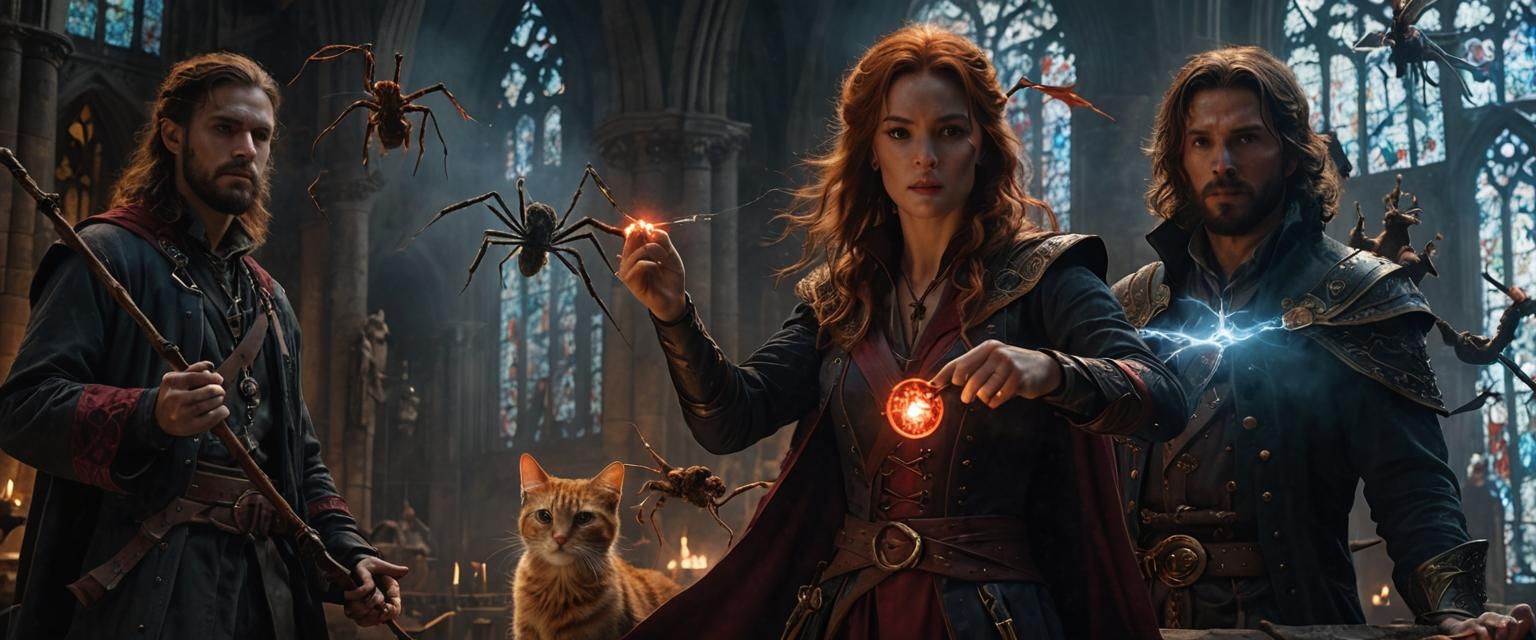 Mages and Spiders in Dark Cathedral: Cinematic Film Still