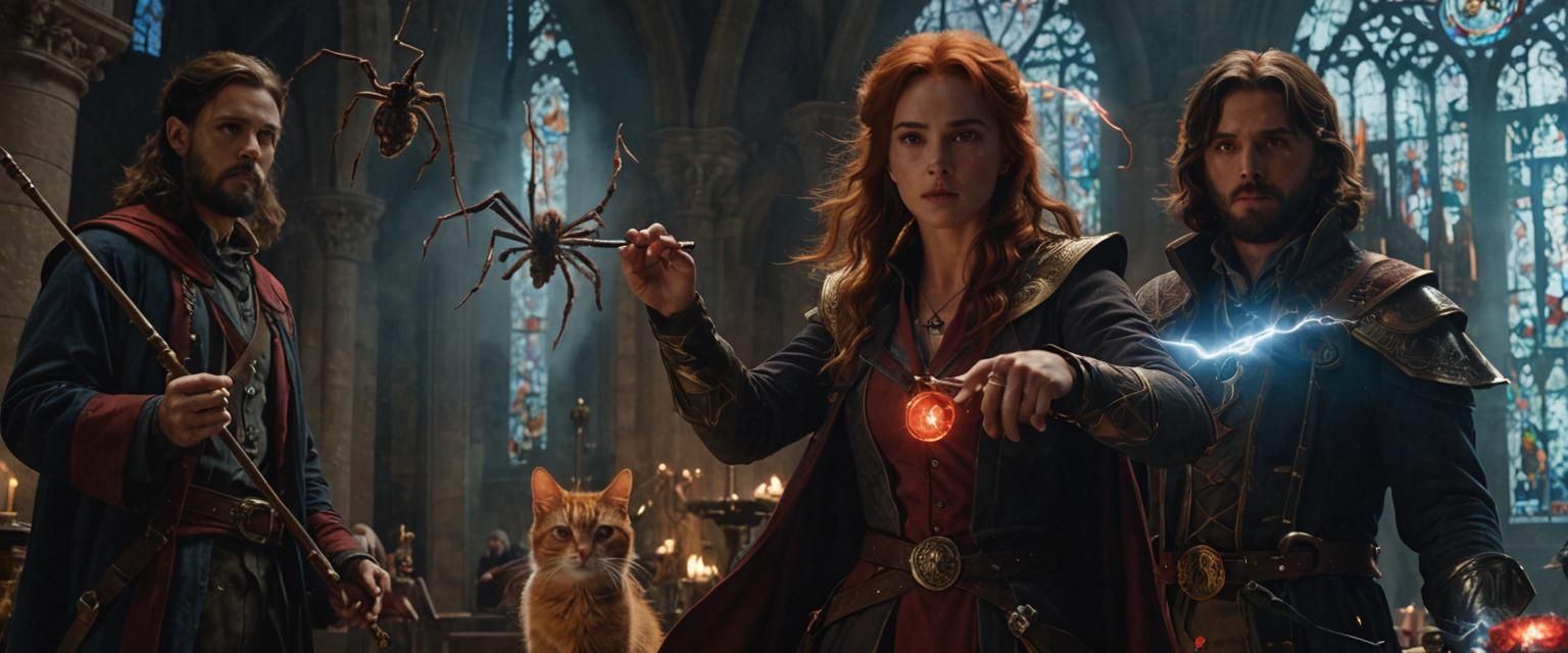 Mages Confront Spiders in Cathedral: Cinematic Still