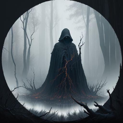 Dark Surrealism: Warped Mirror Reflecting Ominous Forest