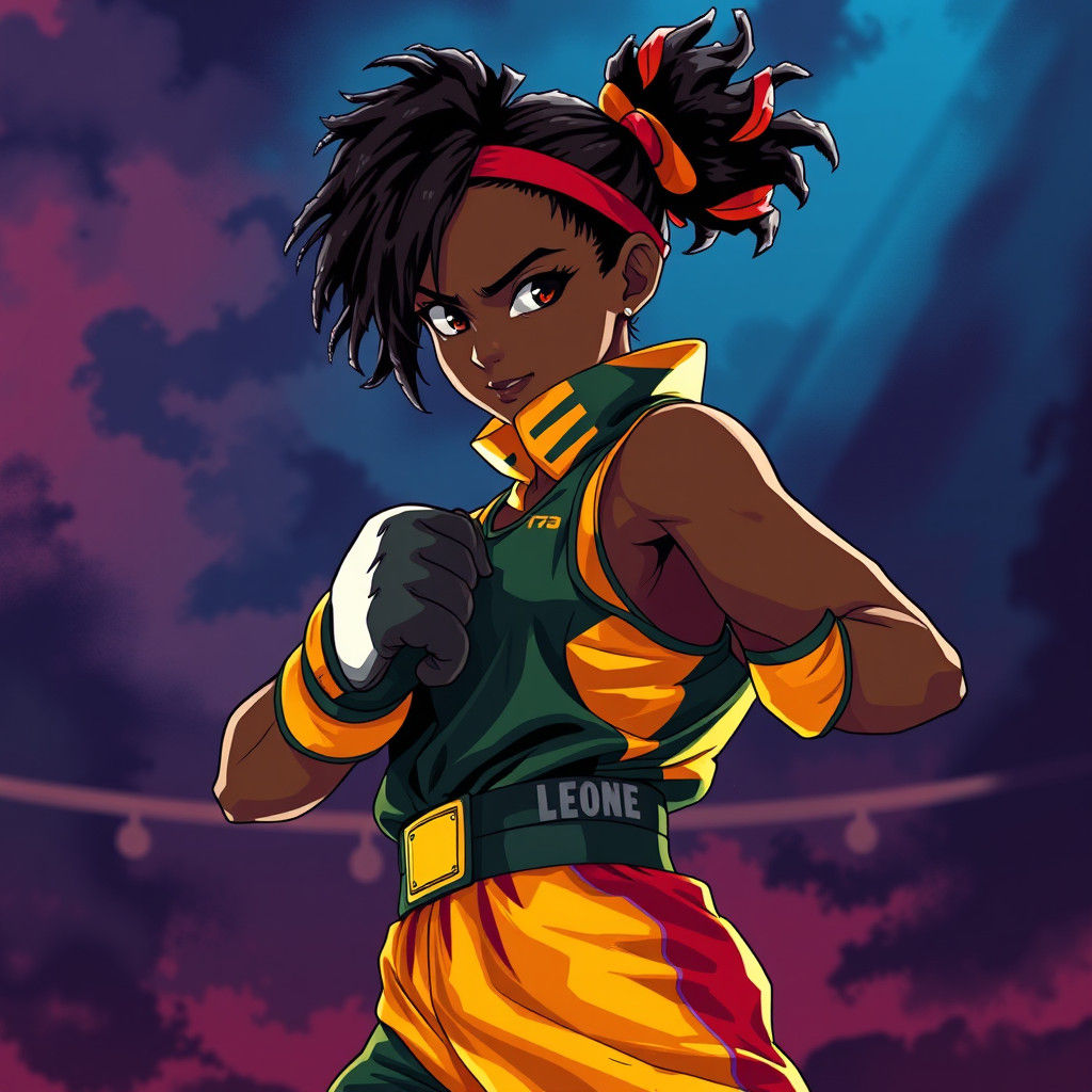 Confident African Girl in Manga-Style Fighting Stance