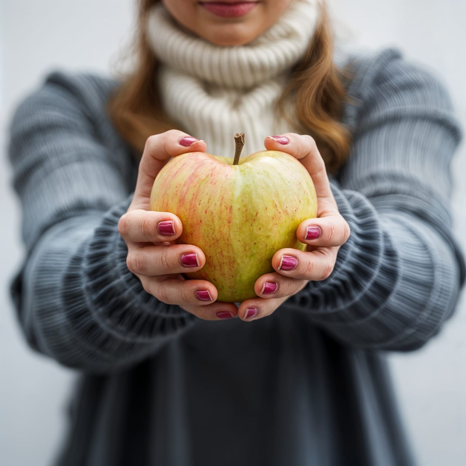 Woman Holds a Heart-Shaped Apple in Her Hand
